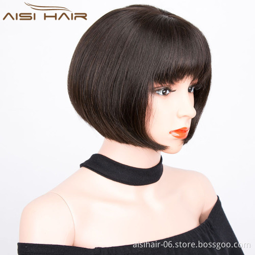 Aisi Hair Wholesale Natural Black Short Cute Bob Full Lace Wig 100% Brazilian Human Hair Wigs